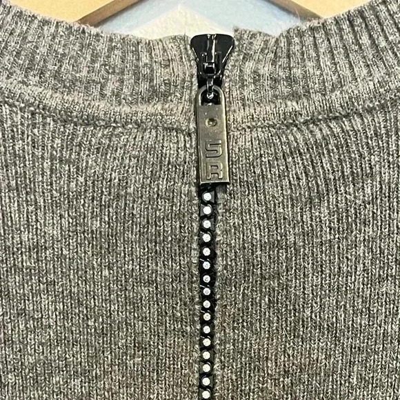 Sonia Rykiel Wool Gray Mock Neck Sweater, Back Zipper With Crystal Details EU 40 - Picture 6 of 12